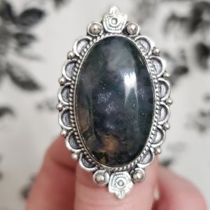 New Moss Agate 925 Silver Ring.